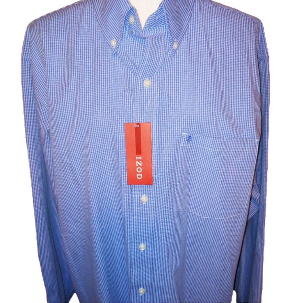 NWT Izod Blue Check Button Shirt L